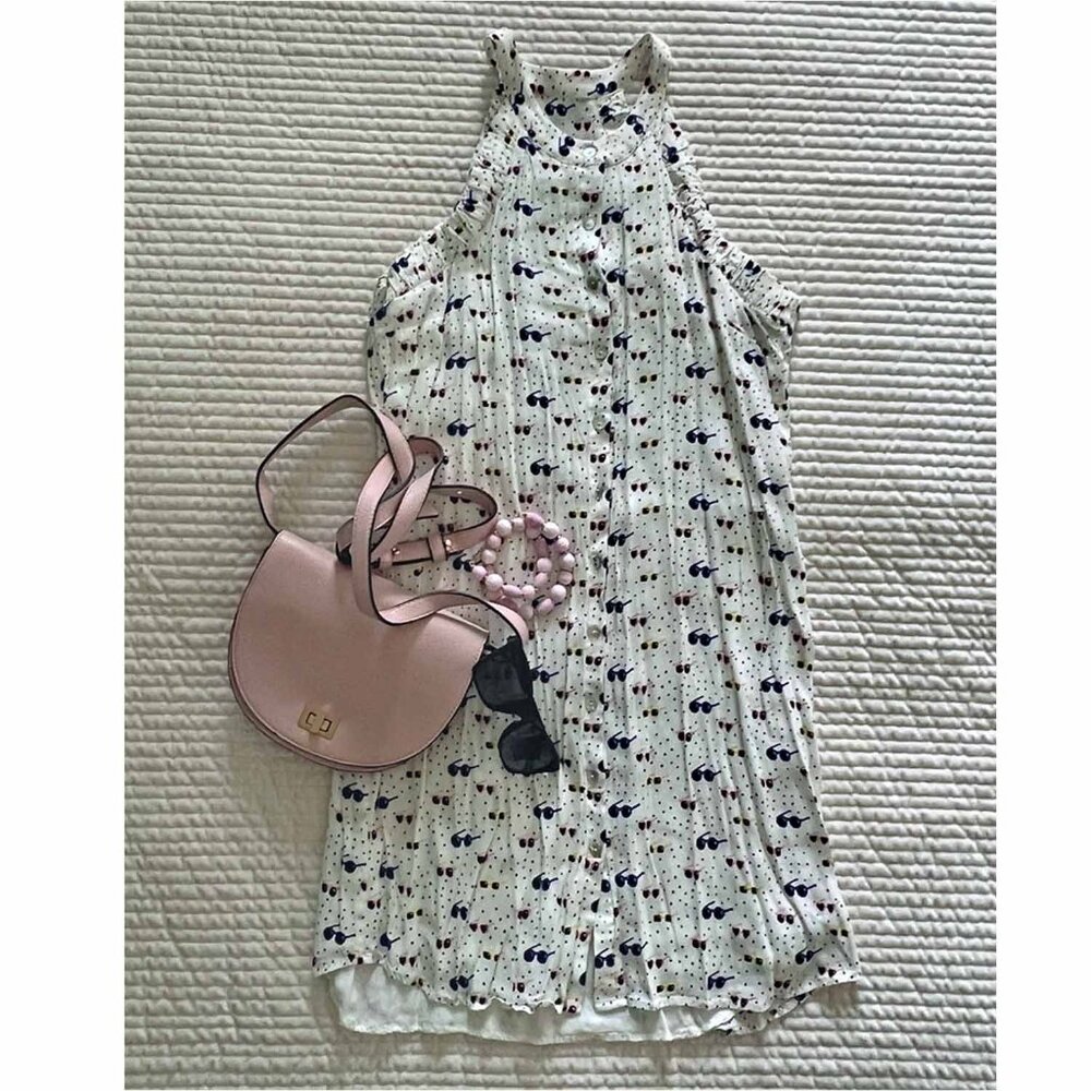 Floral White Dress with Pink Accents